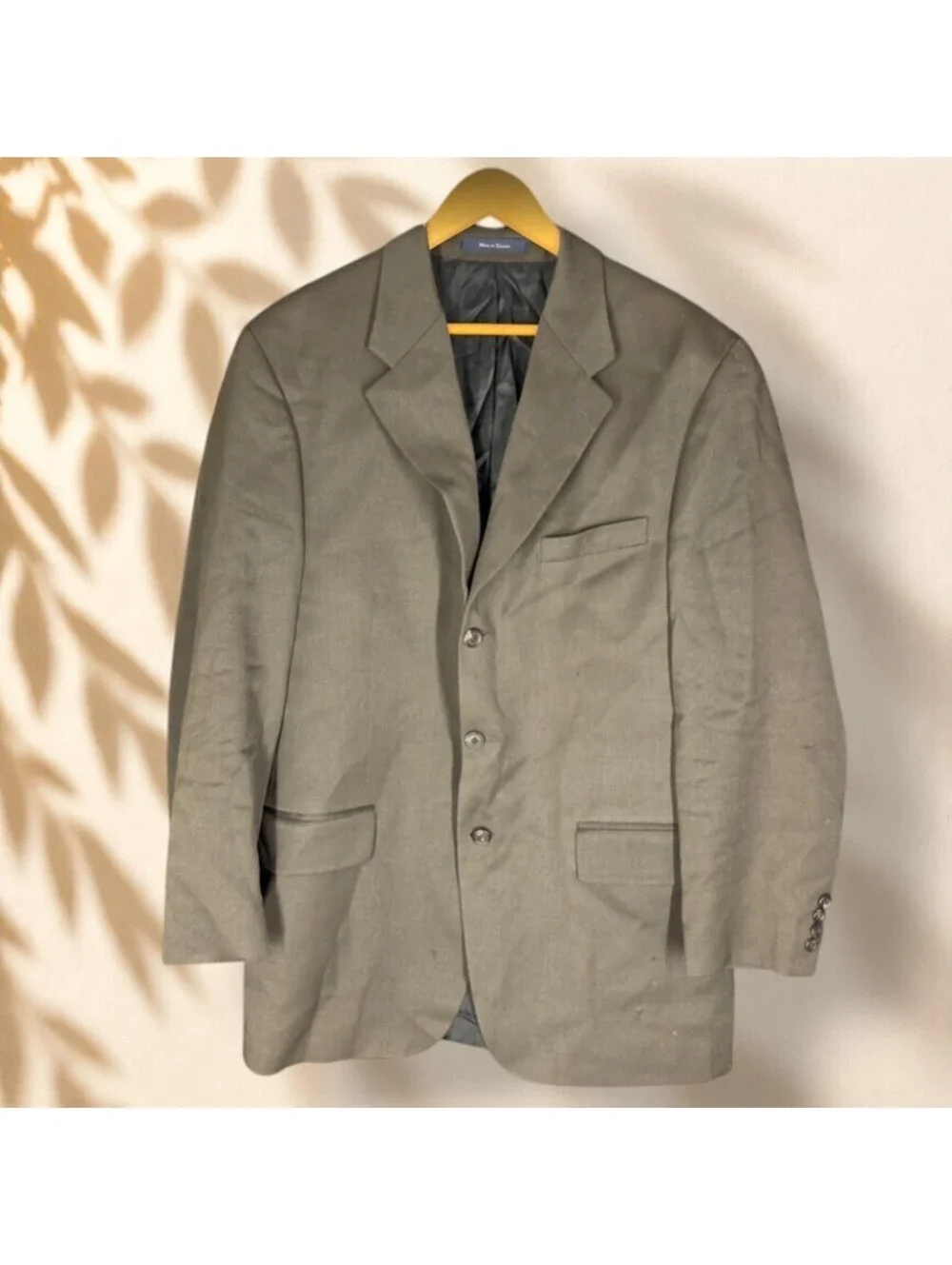 Dillard's Blazer Men 44 Gray Button Up Collared Long Sleeve Wool Career Pockets